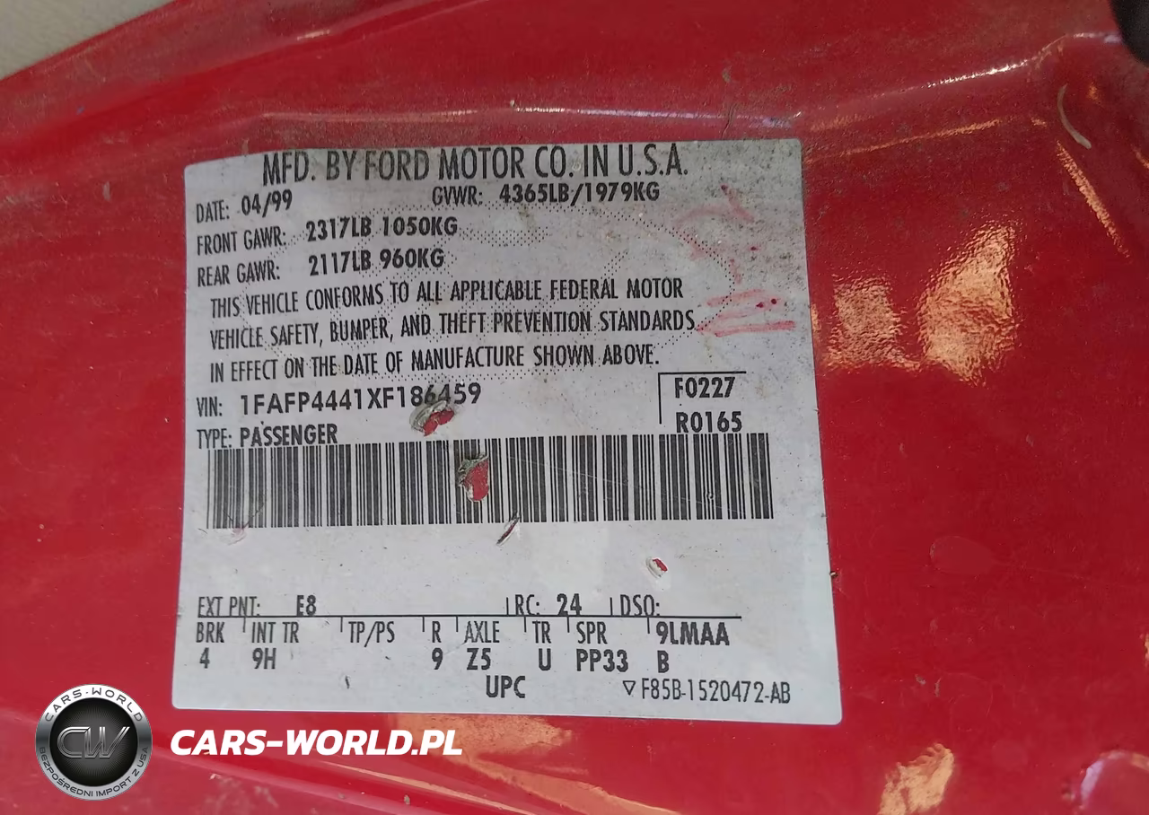 1999 Ford Mustang VIN:1FAFP4441XF186459 - 9