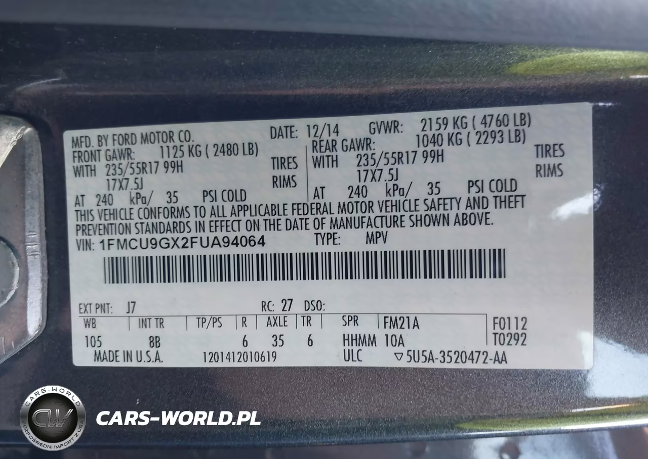 2015 Ford Escape Se VIN:1FMCU9GX2FUA94064 - 9