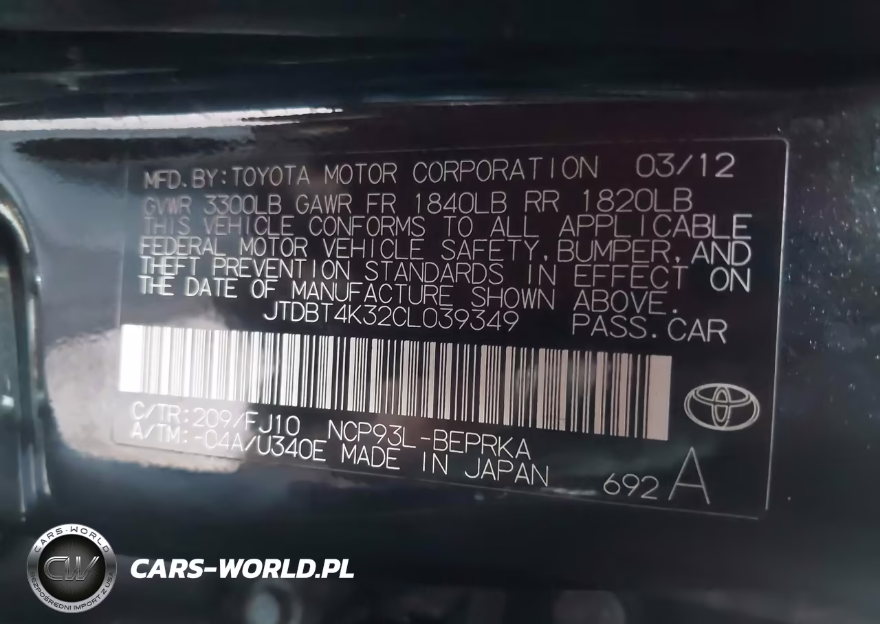 2012 Toyota Yaris VIN:JTDBT4K32CL039349 - 9
