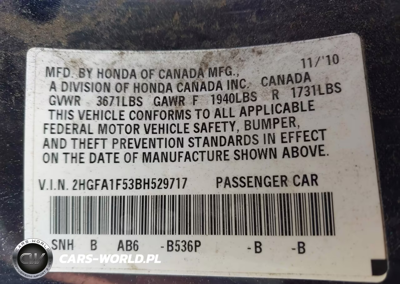 2011 Honda Civic Lx VIN:2HGFA1F53BH529717 - 9