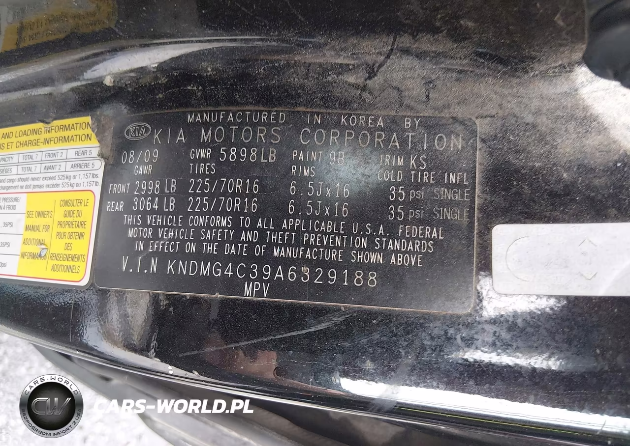2010 Kia Sedona Lx VIN:KNDMG4C39A6329188 - 9