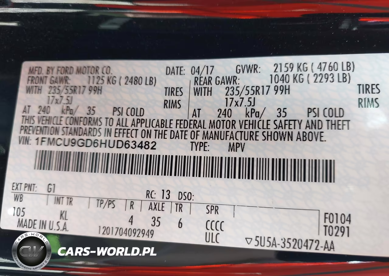 2017 Ford Escape Se VIN:1FMCU9GD6HUD63482 - 9
