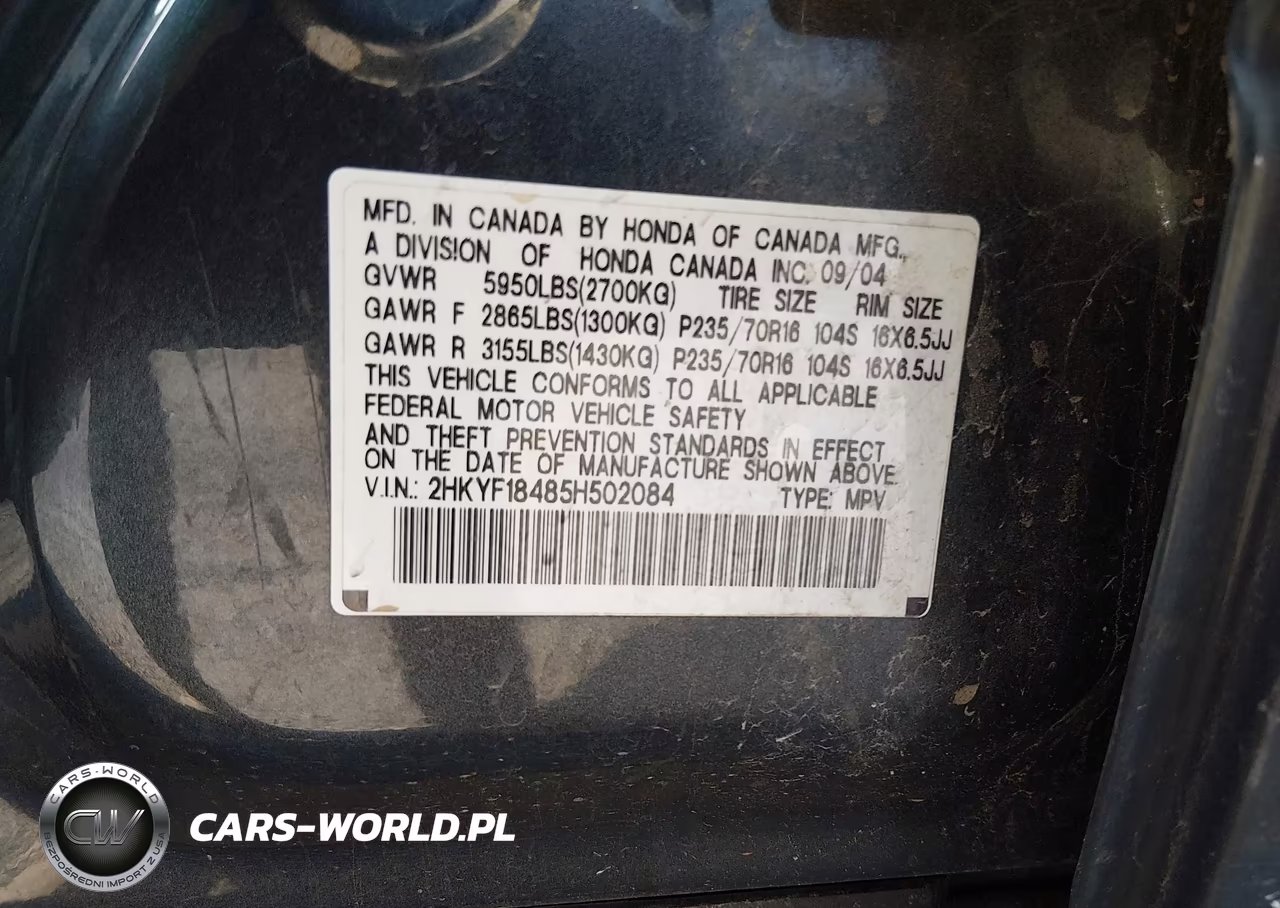 2005 Honda Pilot Ex VIN:2HKYF18485H502084 - 9