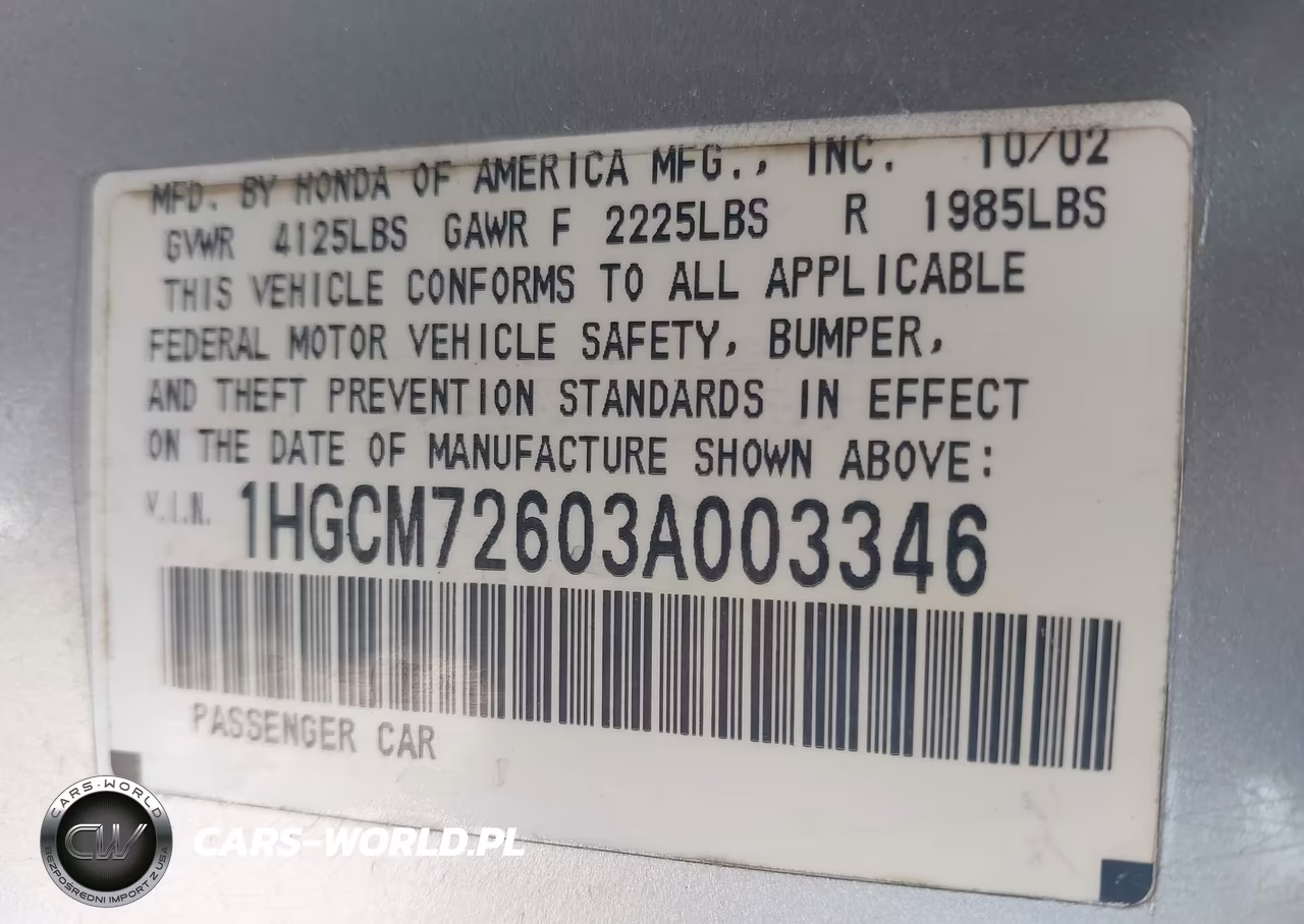 2003 Honda Accord 2.4 Ex VIN:1HGCM72603A003346 - 9