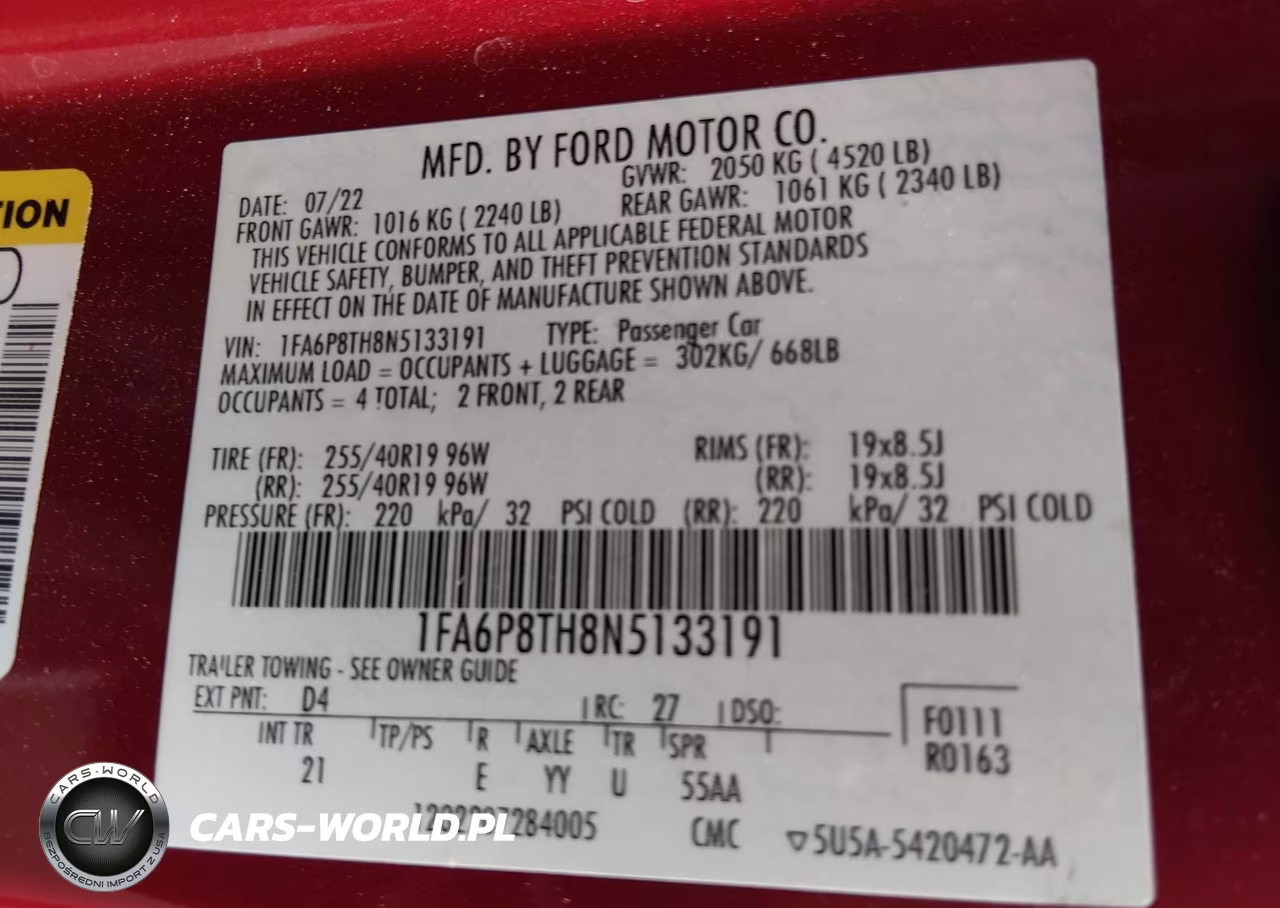 2022 Ford Mustang Ecoboost Fastback VIN:1FA6P8TH8N5133191 - 9