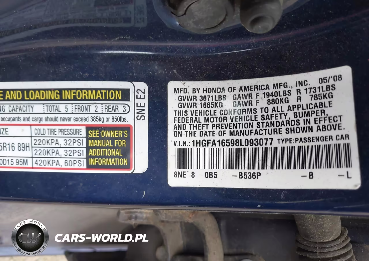 2008 Honda Civic Lx VIN:1HGFA16598L093077 - 9