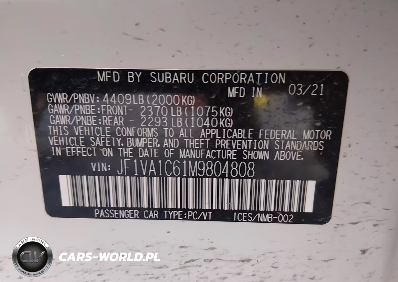 2021 Subaru Wrx Premium VIN:JF1VA1C61M9804808 - 9