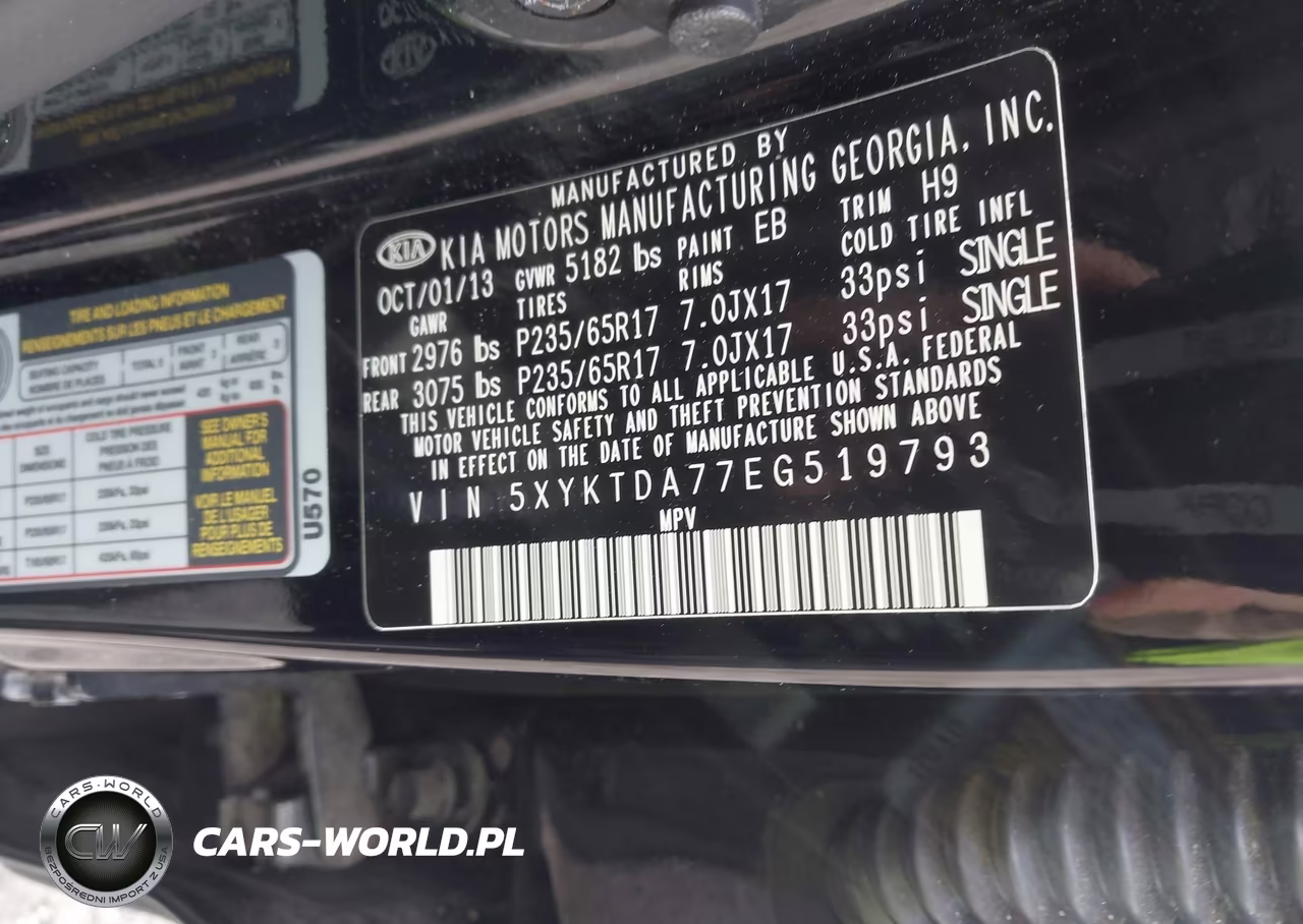 2014 Kia Sorento Lx V6 VIN:5XYKTDA77EG519793 - 9