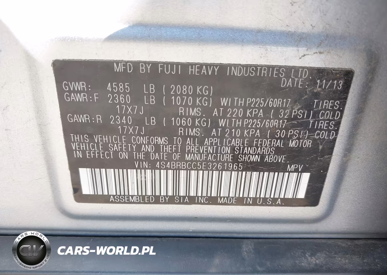 2014 Subaru Outback 2.5I Premium VIN:4S4BRBCC5E3261965 - 9