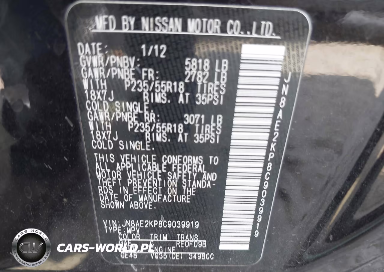 2012 Nissan Quest Le VIN:JN8AE2KP8C9039919 - 9