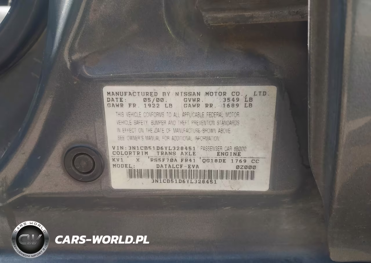 2000 Nissan Sentra Gxe-Xe VIN:3N1CB51D6YL328451 - 9