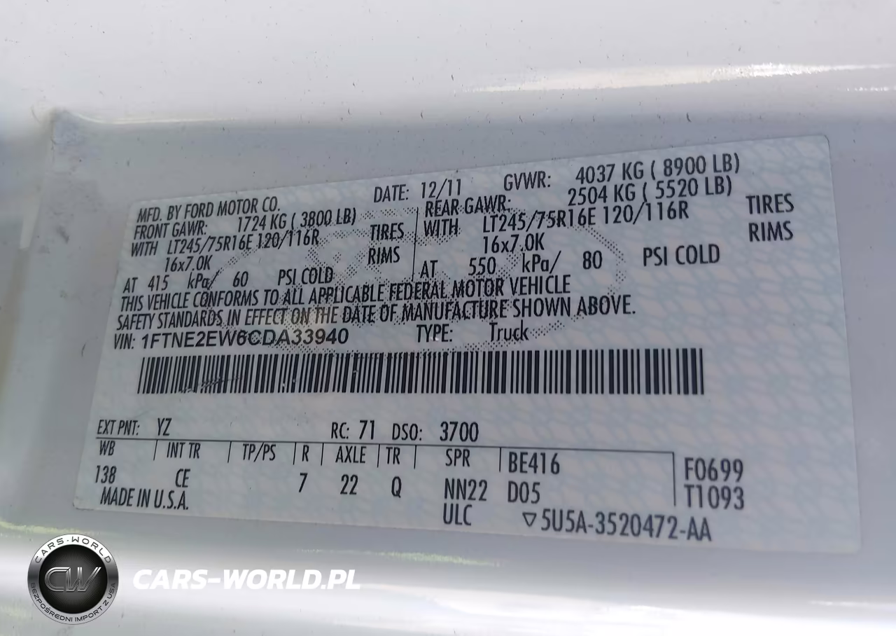 2012 Ford E-250 Commercial VIN:1FTNE2EW6CDA33940 - 9
