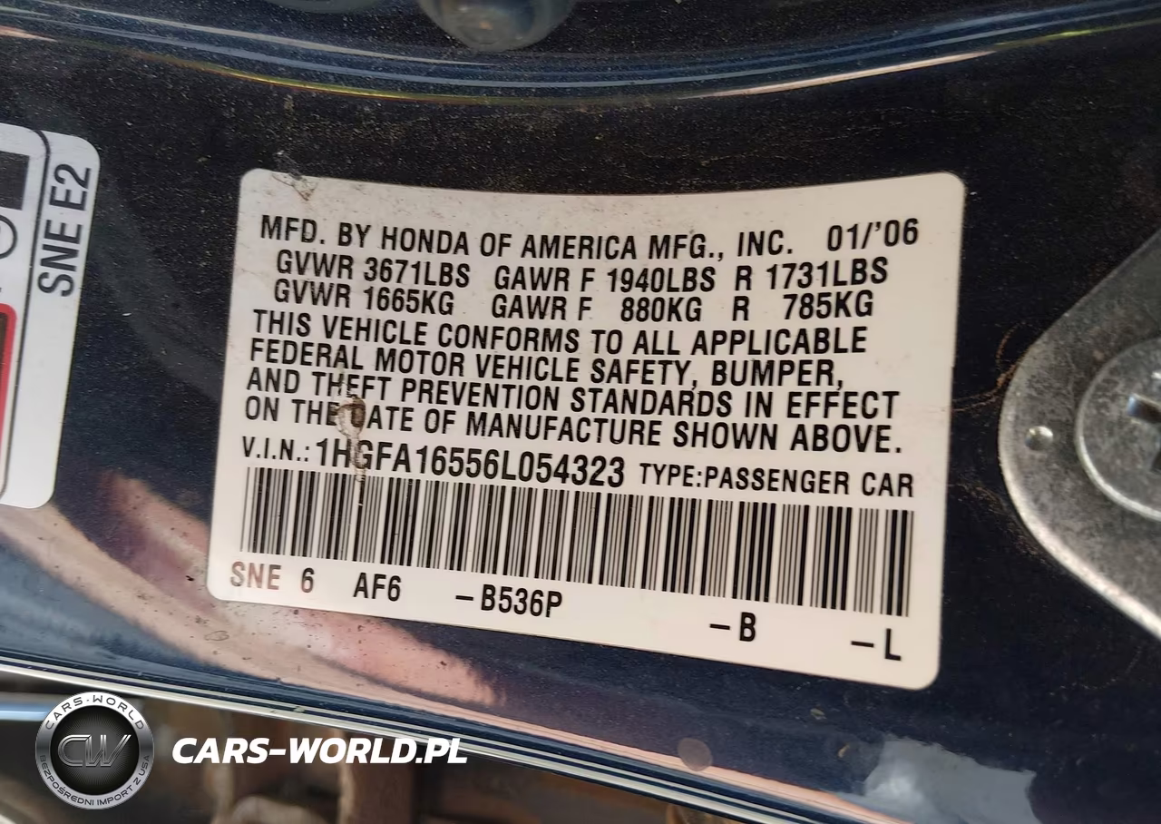 2006 Honda Civic Lx VIN:1HGFA16556L054323 - 9