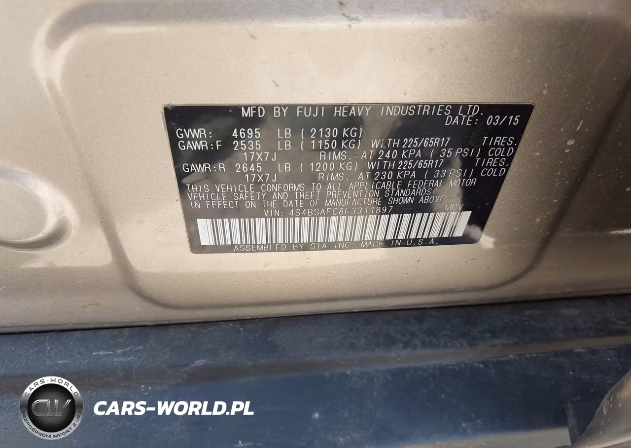 2015 Subaru Outback 2.5I Premium VIN:4S4BSAFC8F3311897 - 9