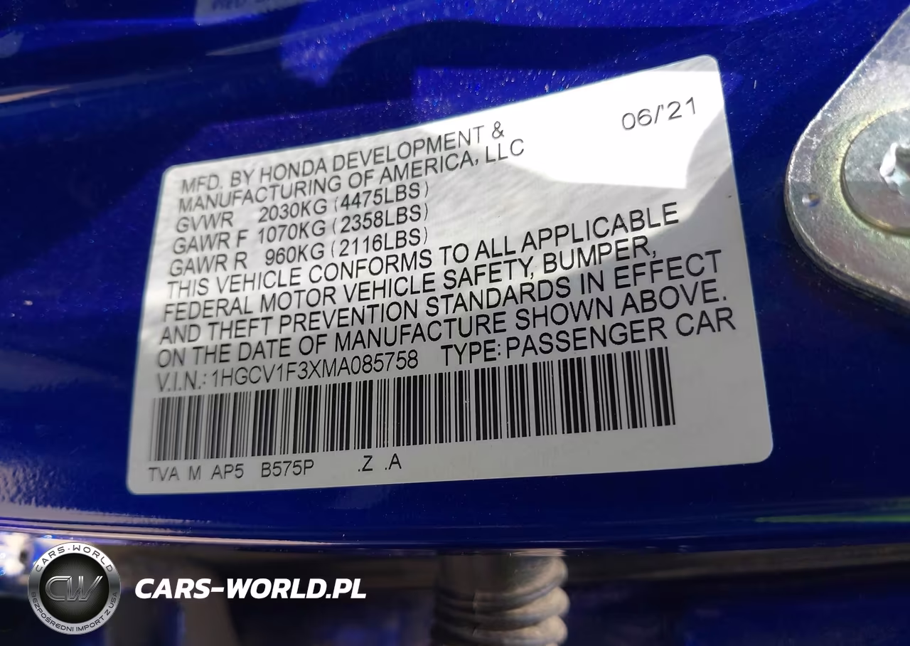 2021 Honda Accord Sport VIN:1HGCV1F3XMA085758 - 9