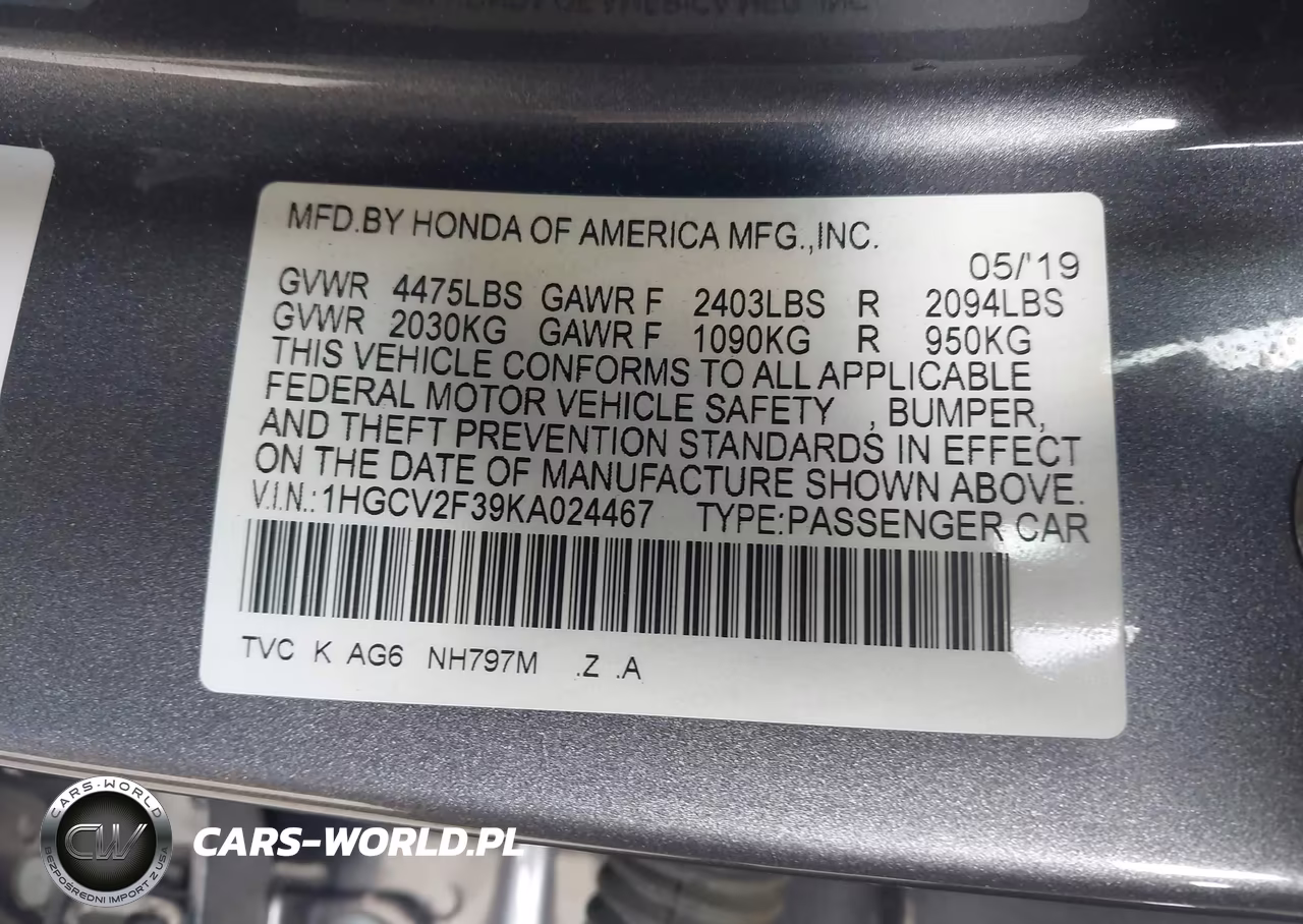 2019 Honda Accord Sport 2.0T VIN:1HGCV2F39KA024467 - 9