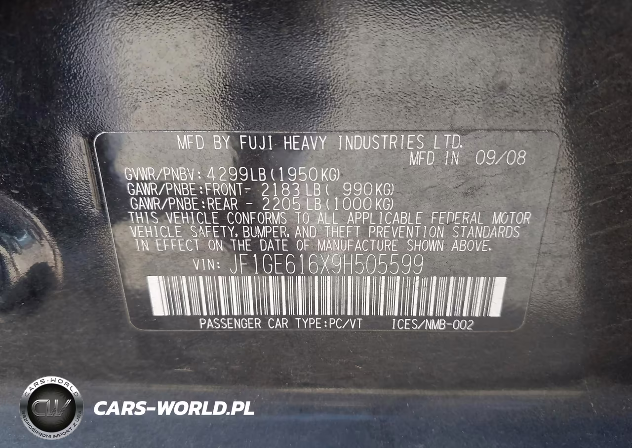 2009 Subaru Impreza 2.5I VIN:JF1GE616X9H505599 - 9