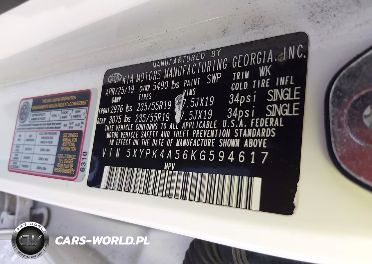 2019 Kia Sorento 3.3L Sx VIN:5XYPK4A56KG594617 - 9