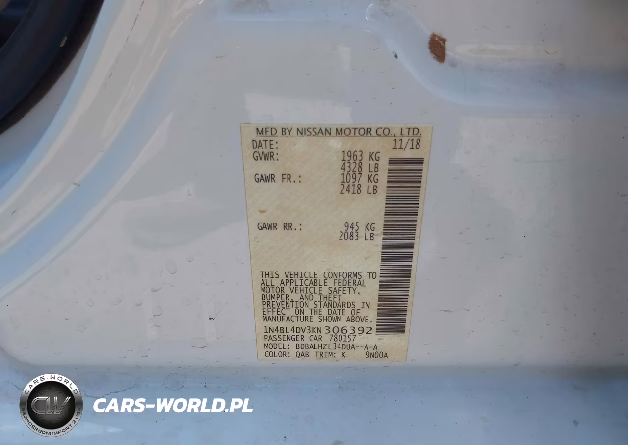 2019 Nissan Altima 2.5 Sv VIN:1N4BL4DV3KN306392 - 9