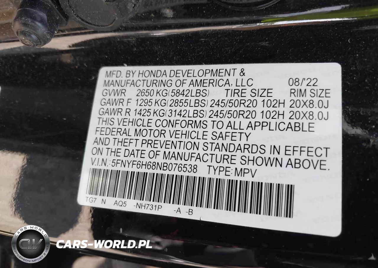 2022 Honda Pilot Awd Touring 7 Passenger VIN:5FNYF6H68NB076538 - 9