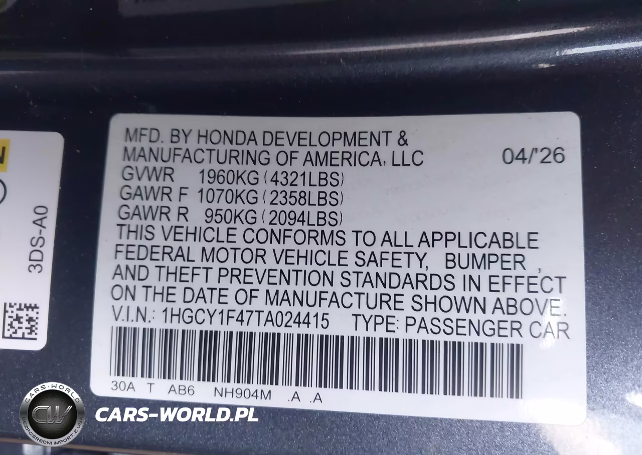 2026 Honda Accord Se VIN:1HGCY1F47TA024415 - 9