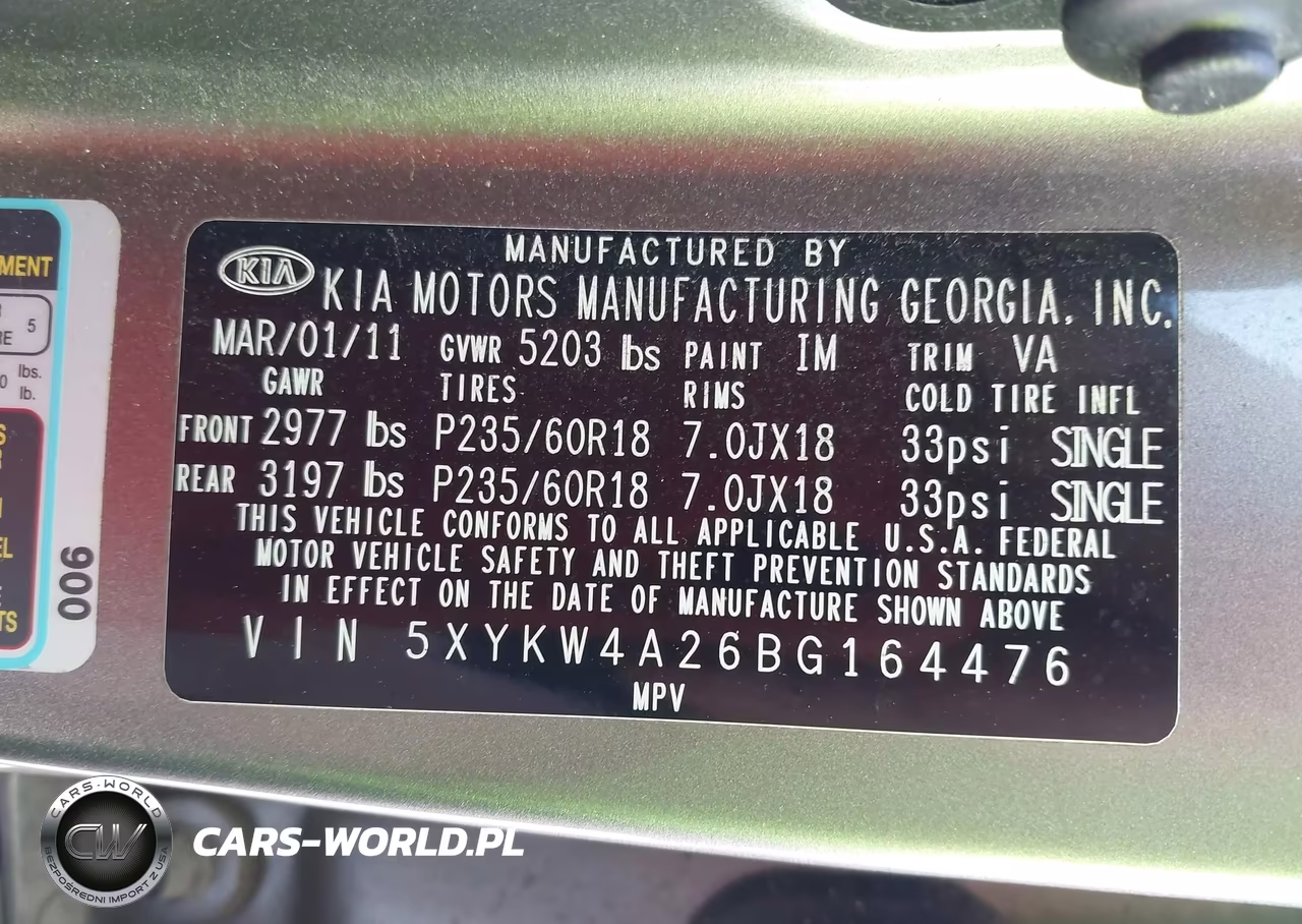 2011 Kia Sorento Sx V6 VIN:5XYKW4A26BG164476 - 9