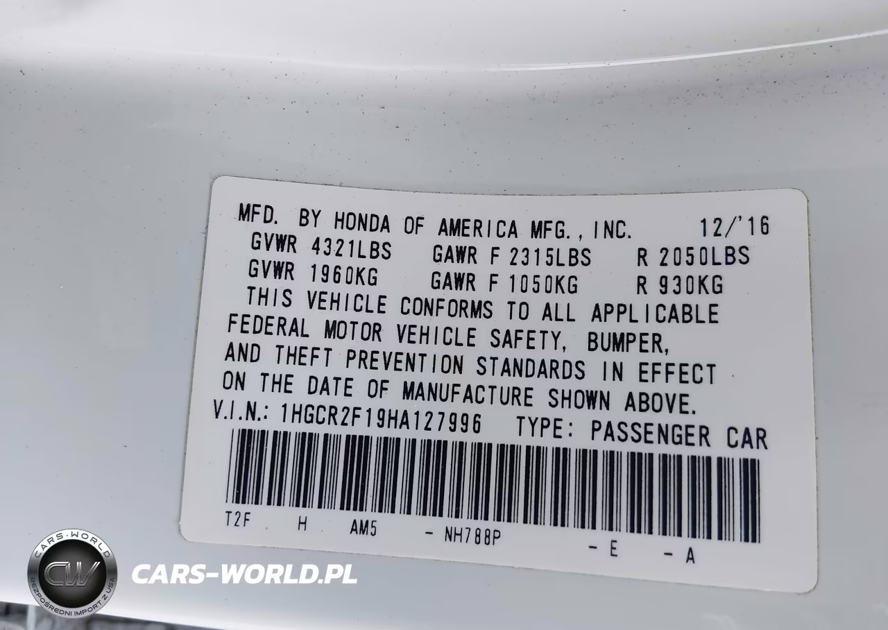 2017 Honda Accord Sport Se VIN:1HGCR2F19HA127996 - 9