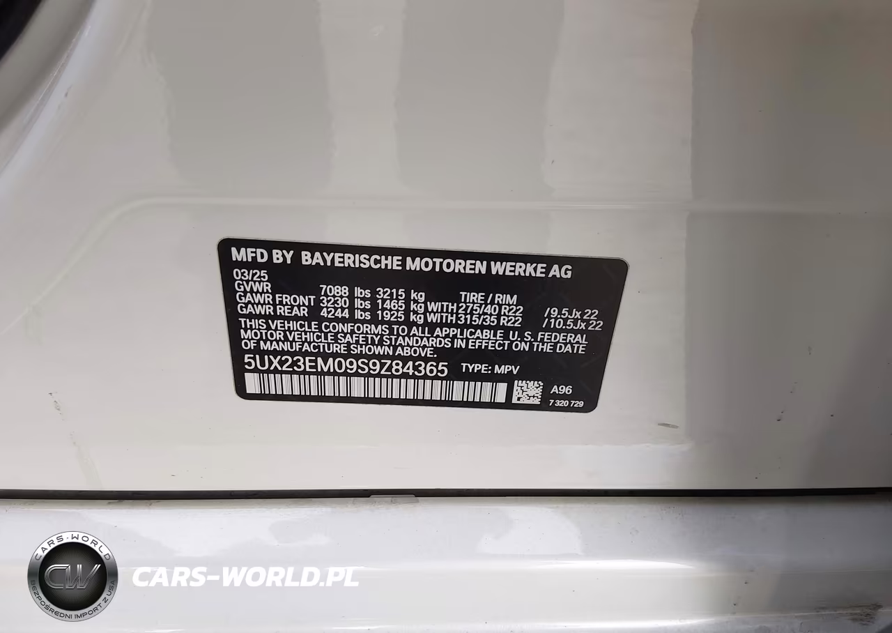 2025 BMW X7 xDrive40I VIN:5UX23EM09S9Z84365 - 9