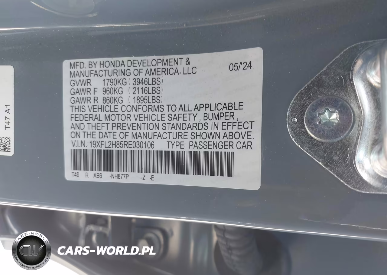 2024 Honda Civic Sport VIN:19XFL2H85RE030106 - 9