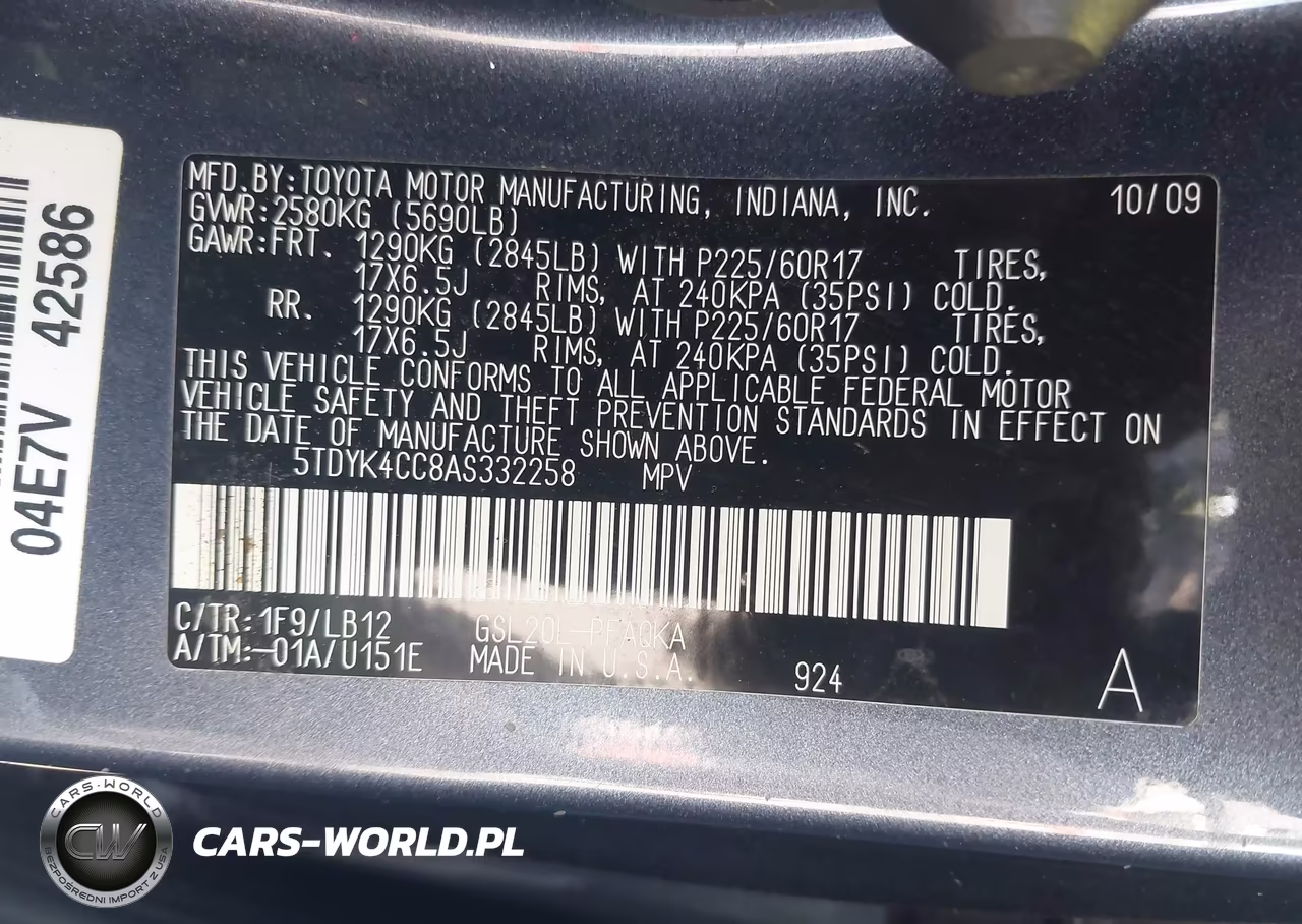 2010 Toyota Sienna Xle VIN:5TDYK4CC8AS332258 - 9
