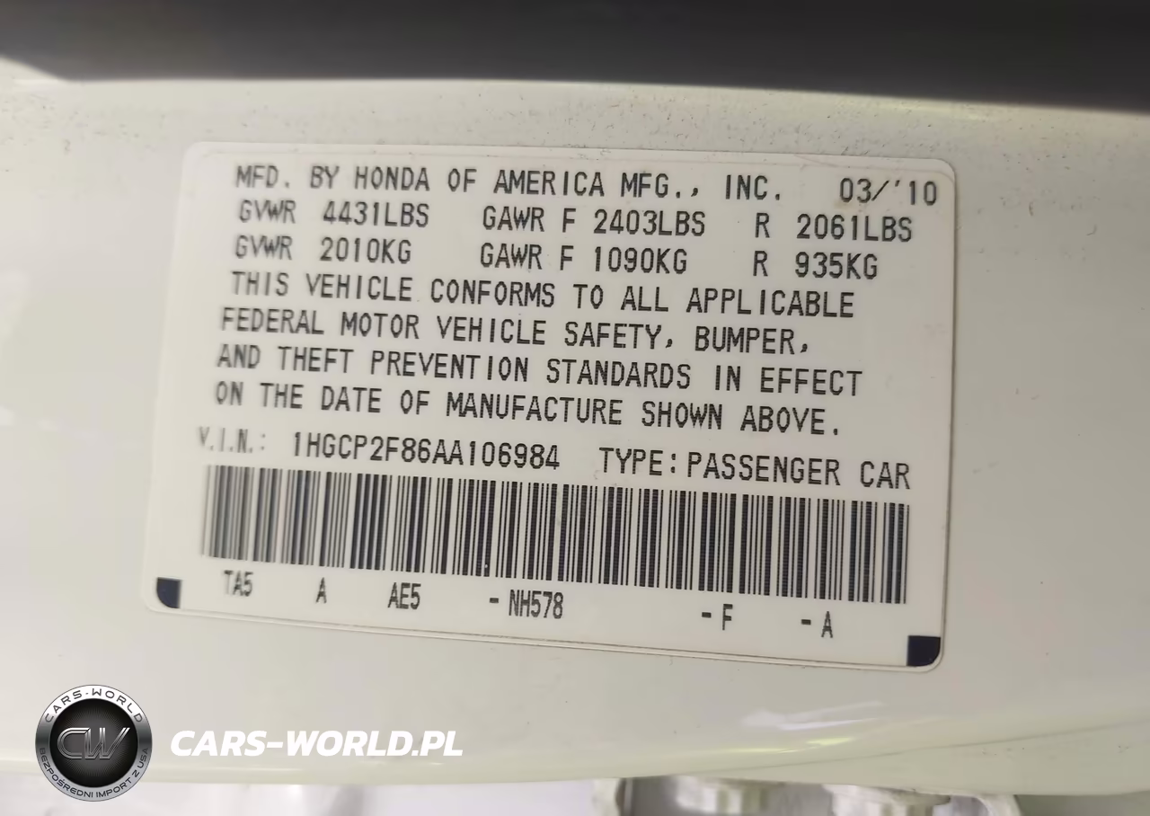 2010 Honda Accord 2.4 Ex-L VIN:1HGCP2F86AA106984 - 9