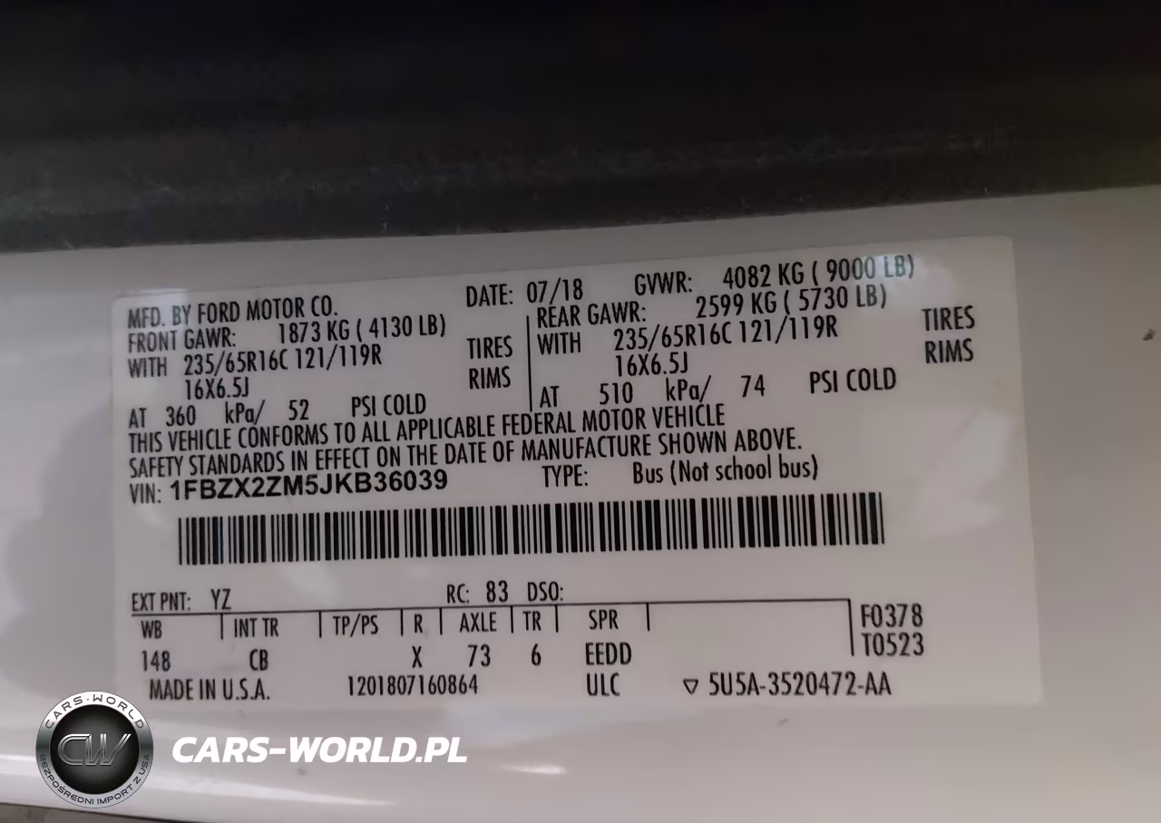 2018 Ford Transit-350 Xl VIN:1FBZX2ZM5JKB36039 - 9