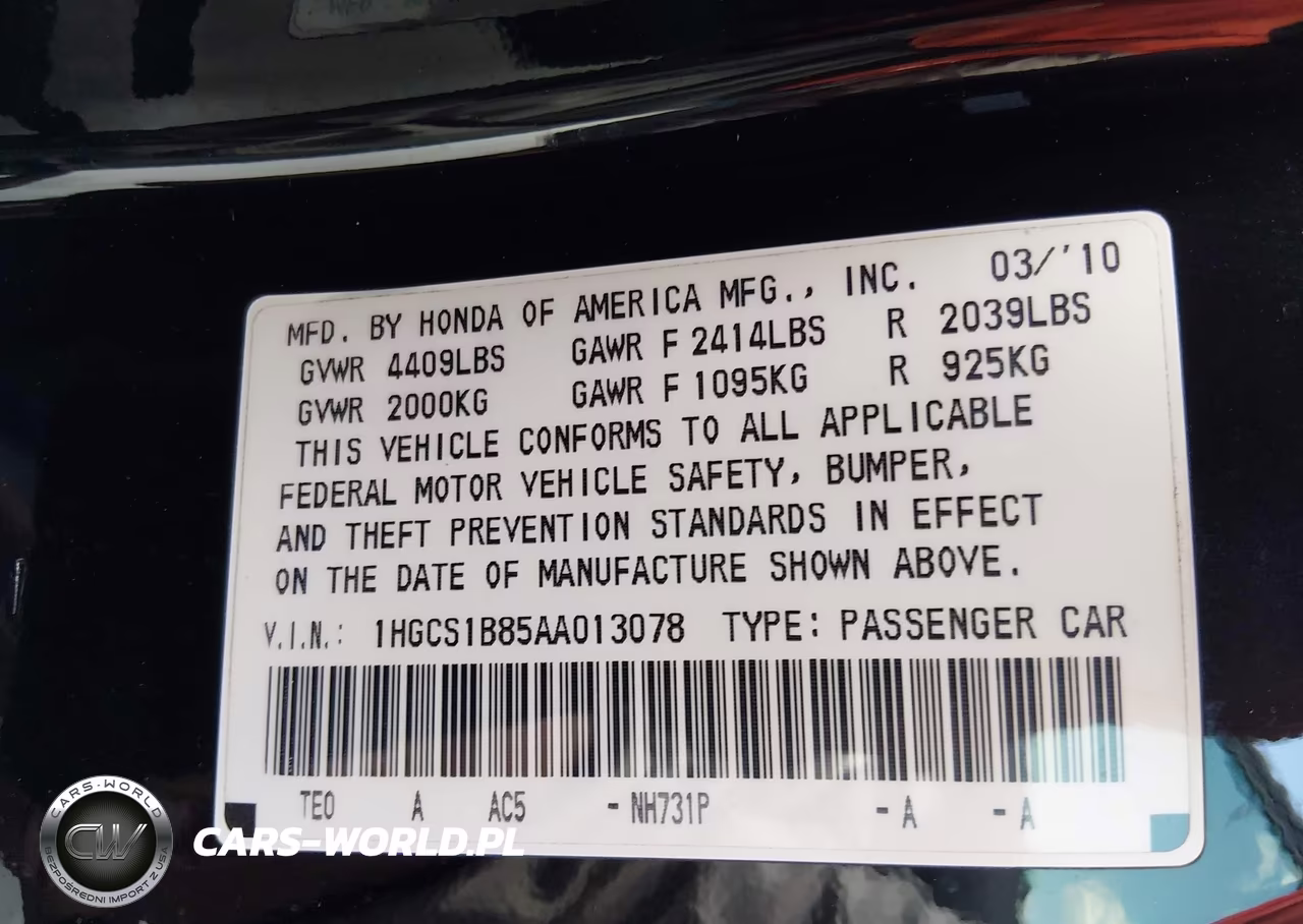 2010 Honda Accord Cpe VIN:1HGCS1B85AA013078 - 9