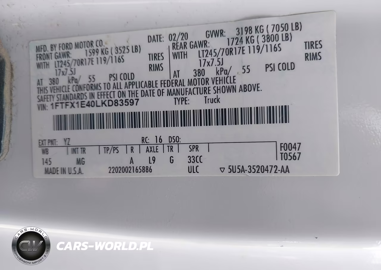 2020 Ford F-150 Xlt VIN:1FTFX1E40LKD83597 - 9