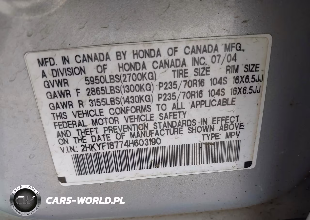 2004 Honda Pilot Ex-L VIN:2HKYF18774H603190 - 9