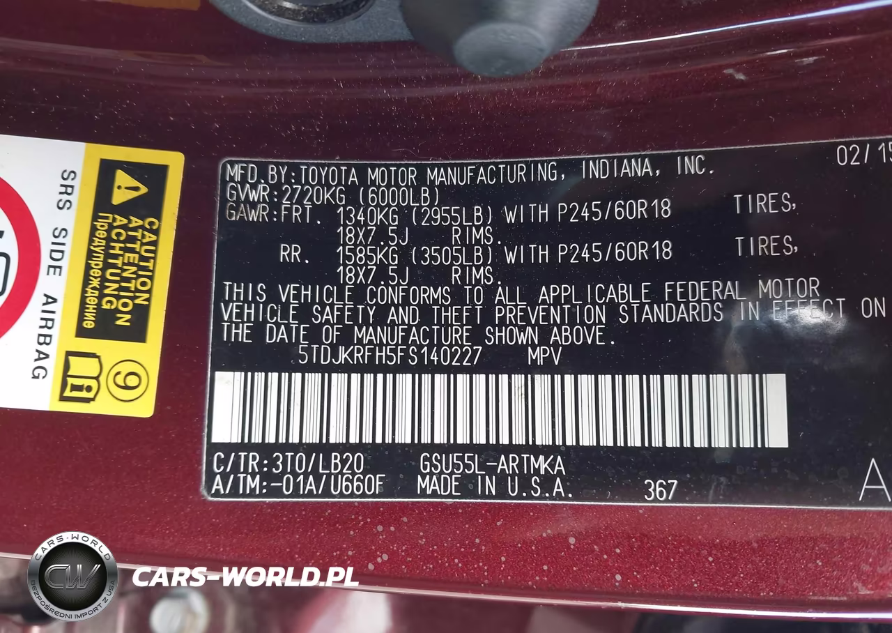 2015 Toyota Highlander Xle V6 VIN:5TDJKRFH5FS140227 - 9