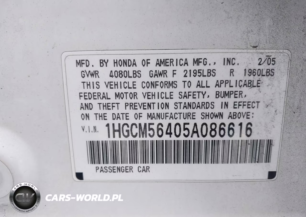 2005 Honda Accord 2.4 Lx VIN:1HGCM56405A086616 - 9