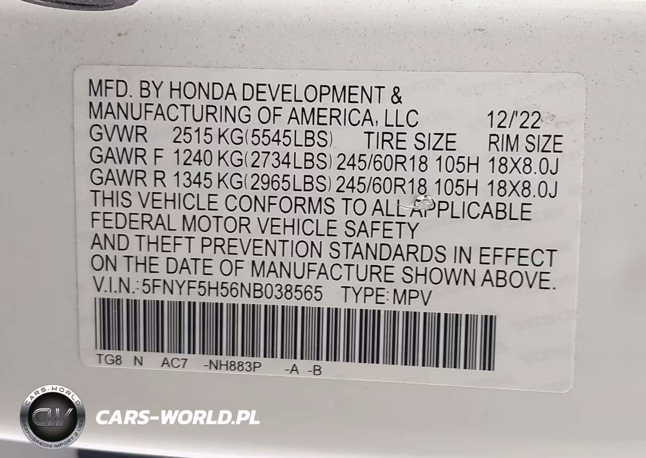 2022 Honda Pilot 2Wd Ex-L VIN:5FNYF5H56NB038565 - 9