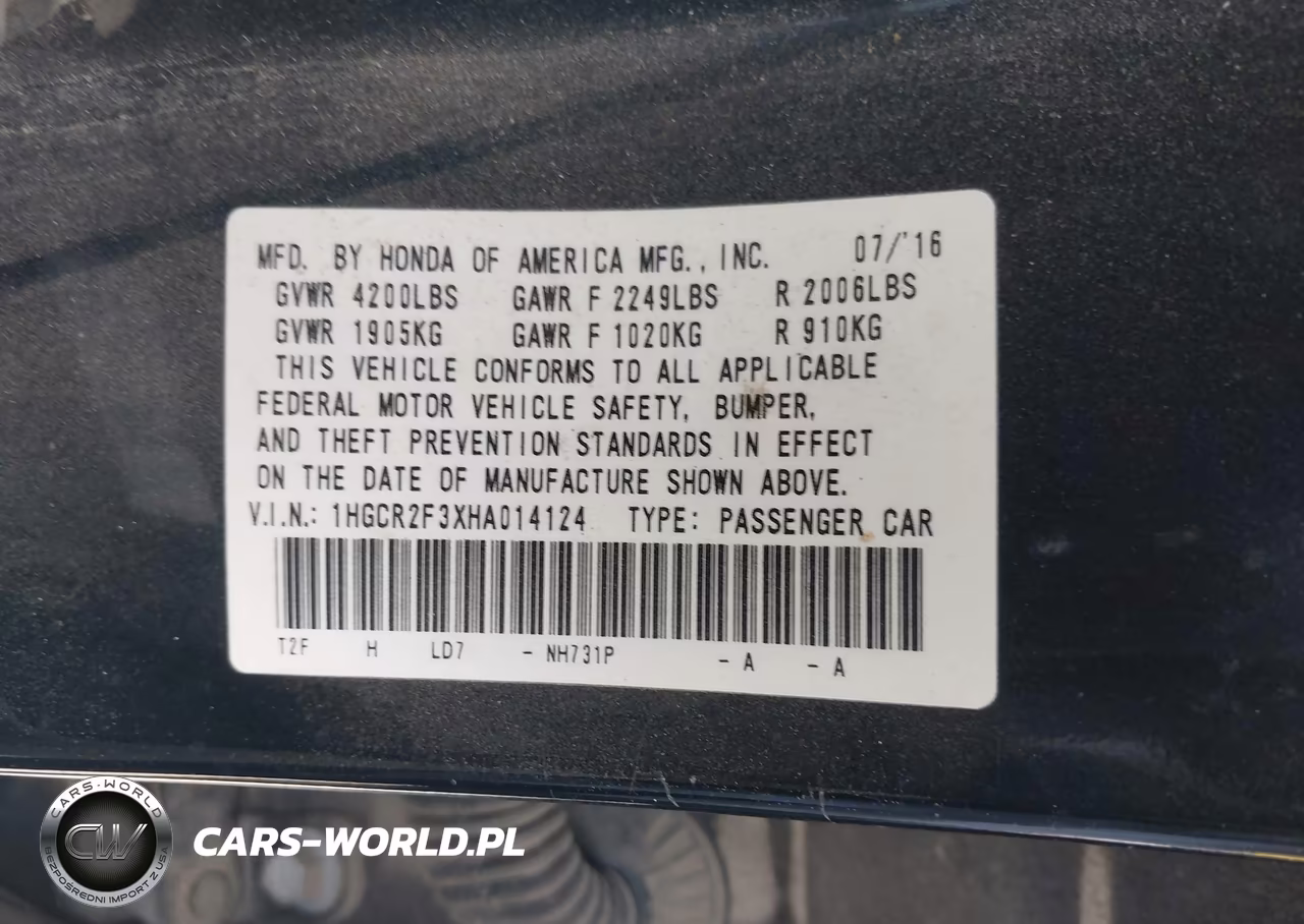 2017 Honda Accord Lx VIN:1HGCR2F3XHA014124 - 9