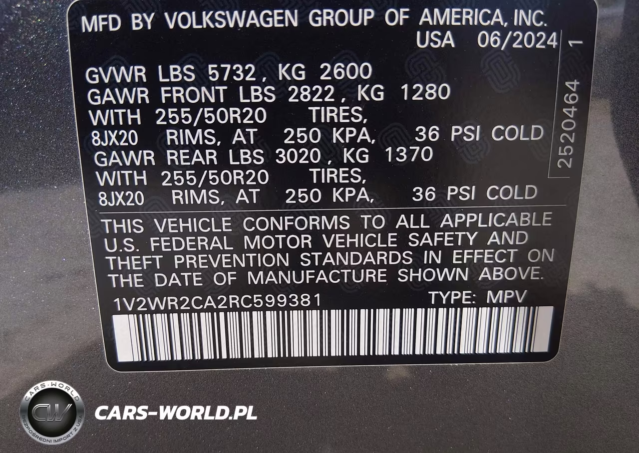 2024 Volkswagen Atlas 2.0T Se W-Technology VIN:1V2WR2CA2RC599381 - 9