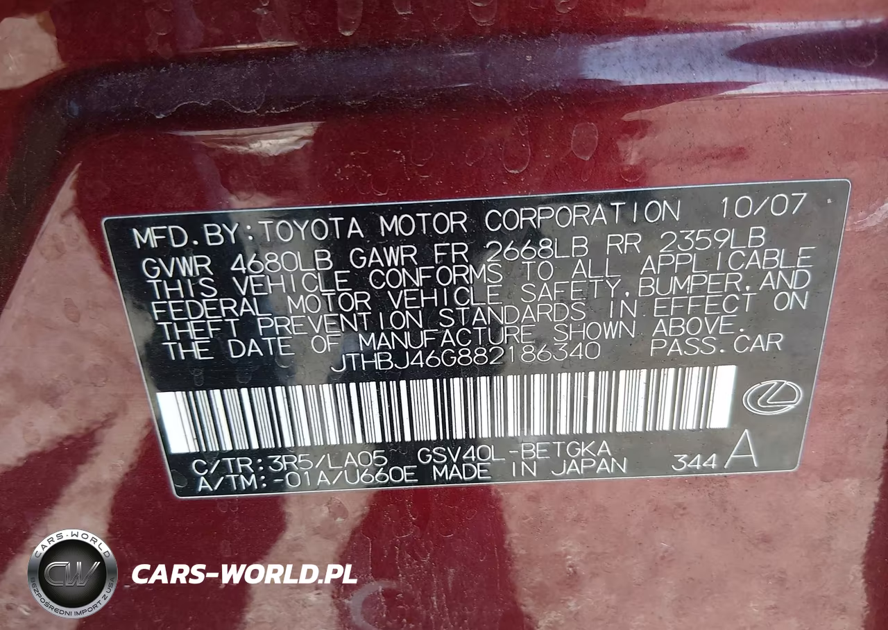2008 Lexus Es 350 VIN:JTHBJ46G882186340 - 9