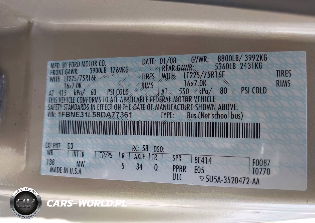 2008 Ford E-350 Super Duty Xl-Xlt VIN:1FBNE31L58DA77361 - 9