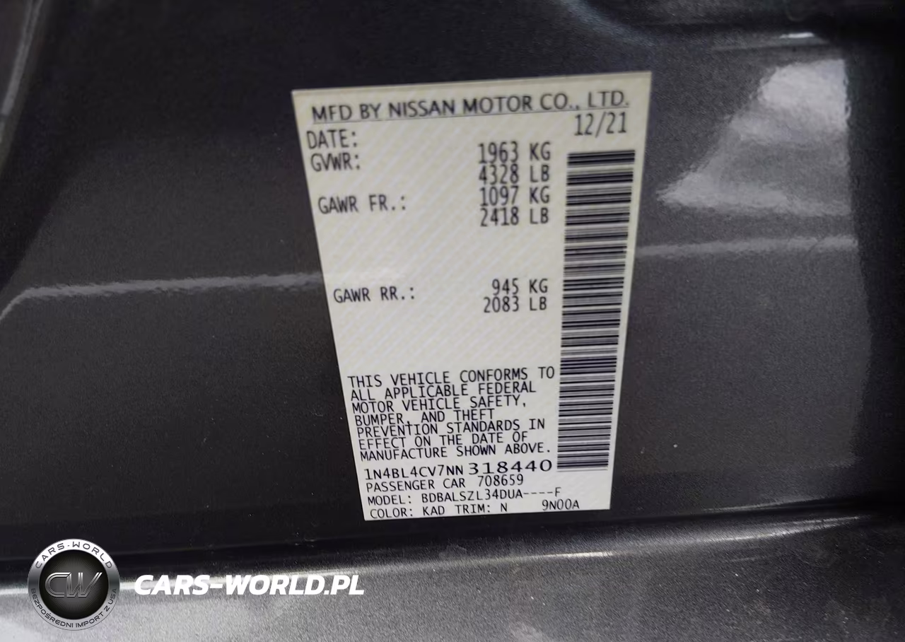2022 Nissan Altima Sr Fwd VIN:1N4BL4CV7NN318440 - 9