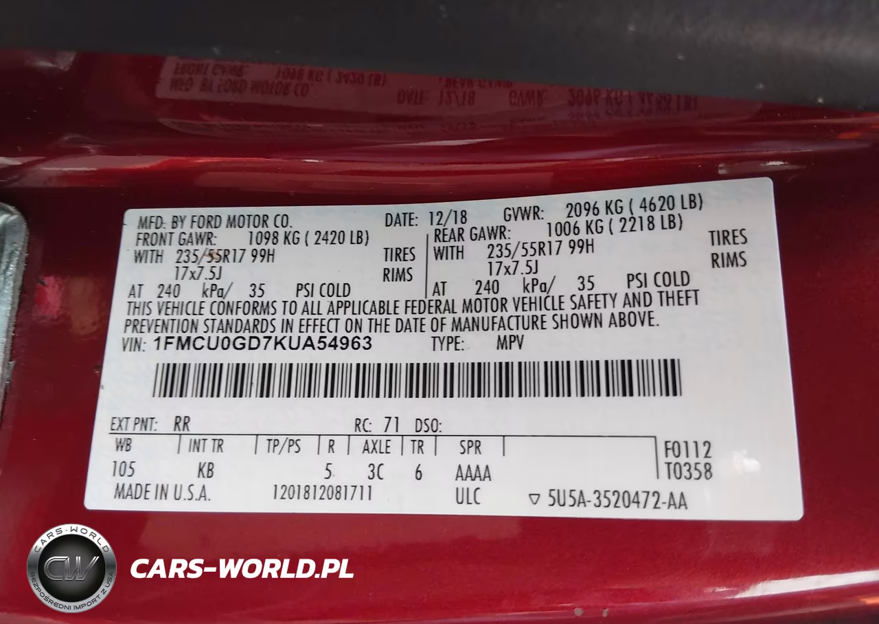2019 Ford Escape Se VIN:1FMCU0GD7KUA54963 - 9