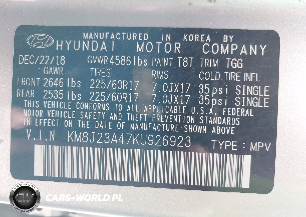 2019 Hyundai Tucson Se VIN:KM8J23A47KU926923 - 9