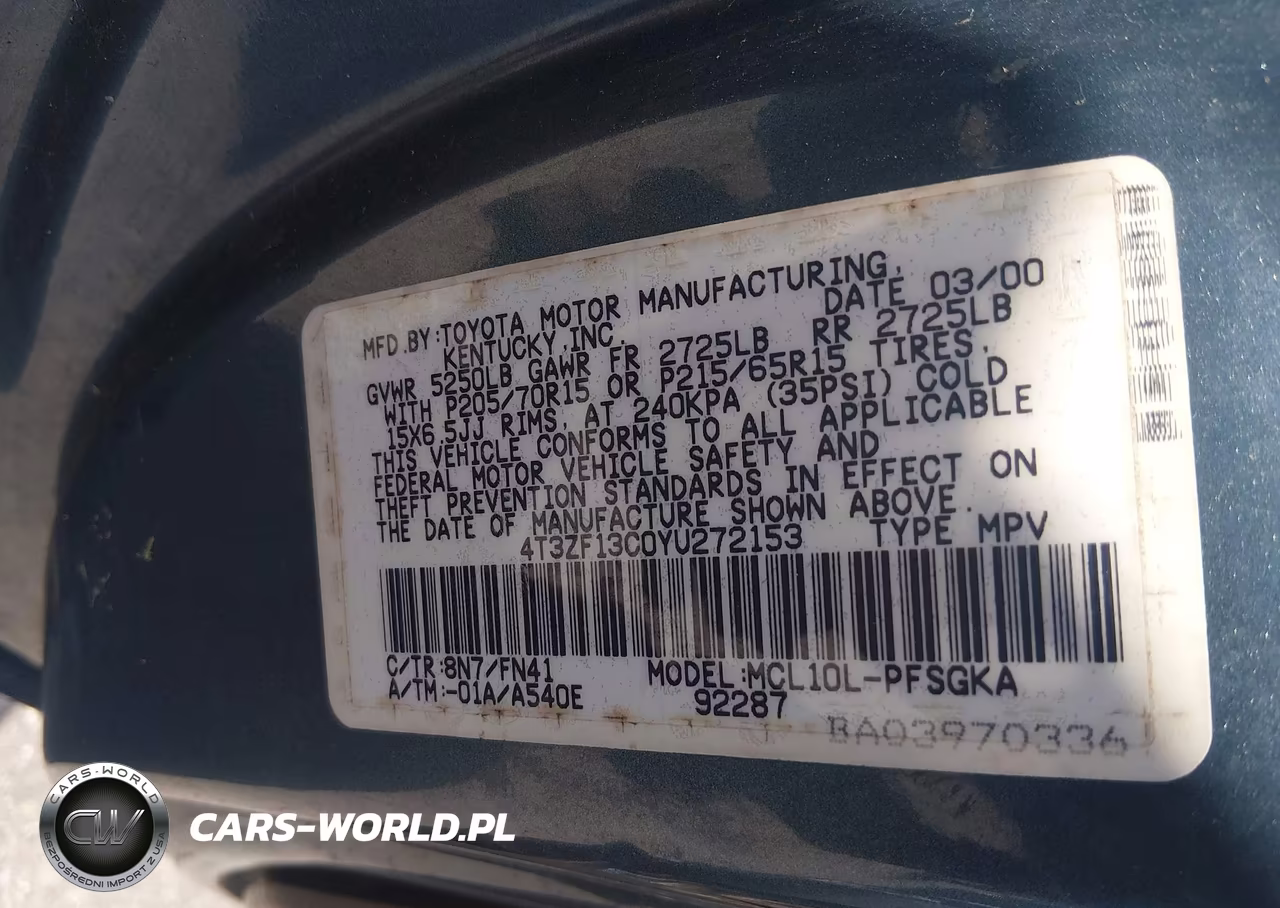 2000 Toyota Sienna Le VIN:4T3ZF13C0YU272153 - 9