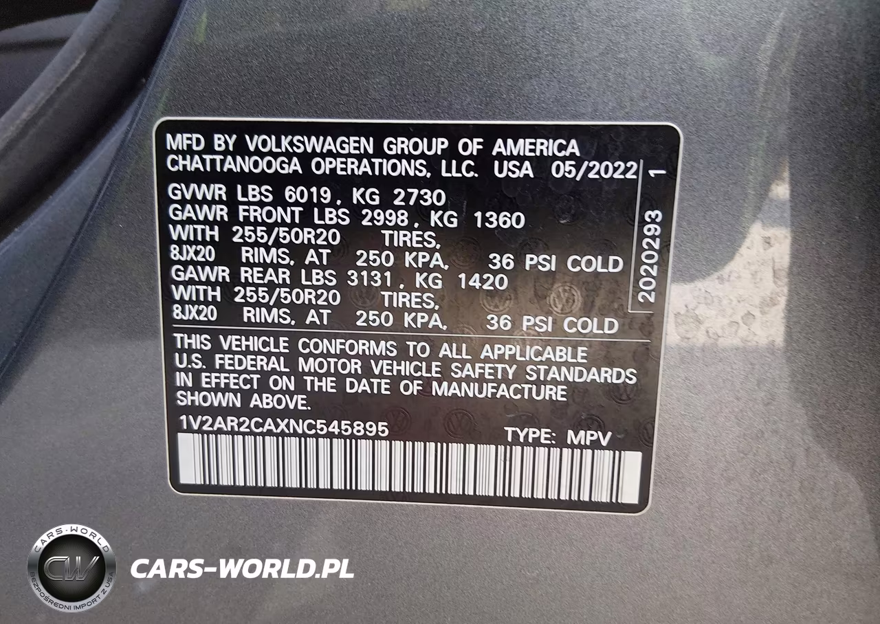 2022 Volkswagen Atlas 3.6L V6 Sel R-Line VIN:1V2AR2CAXNC545895 - 9