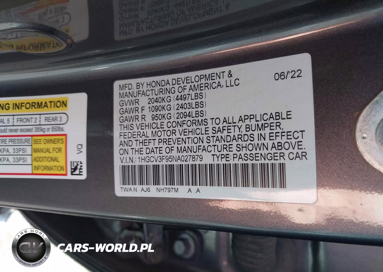 2022 Honda Accord Hybrid Touring VIN:1HGCV3F95NA027879 - 9