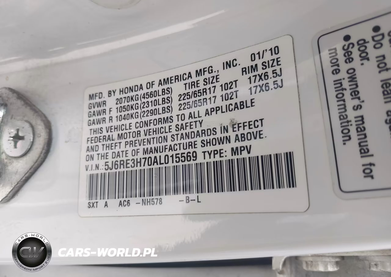 2010 Honda Cr-V Ex-L VIN:5J6RE3H70AL015569 - 9