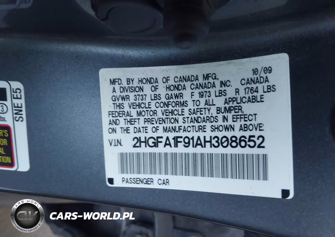 2010 Honda Civic Ex-L VIN:2HGFA1F91AH308652 - 9